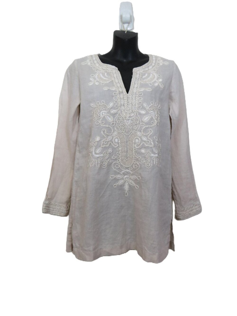 Sachin + Babi size Small Cotton Embroidered Tunic Top Long Sleeve Split Neck